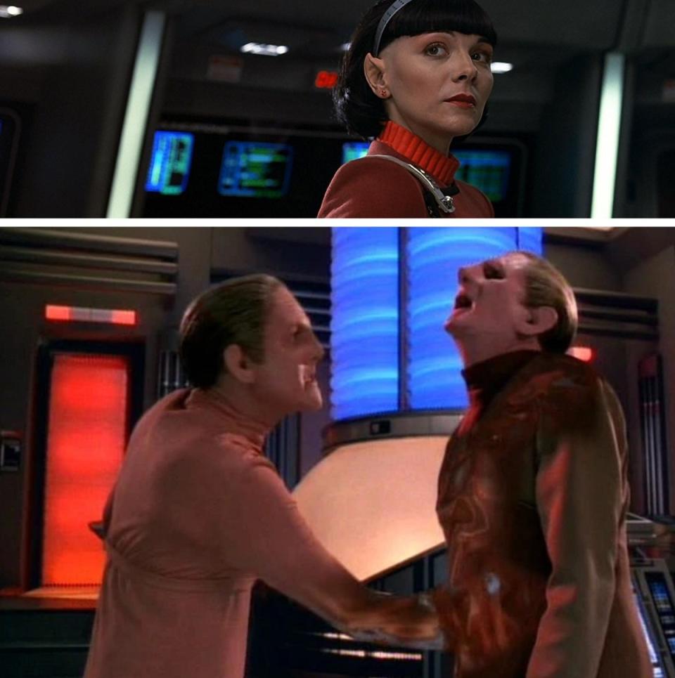Kim Catrall as Vulcan sabotuer Valeris in Star Trek VI: The Undiscovered Country, and Changeling saboteurs in Deep Space Nine.