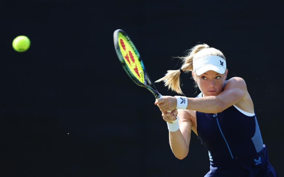 Katie Swan plays a backhand shot in the Women's Singles Round of 32 match against Alize Cornet at Nottingham in June 2023 - Nathan Stirk/Getty Images