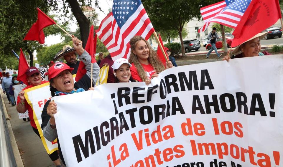 About 200 immigration reform supporters marched through downtown streets during the May 1, 2023 Fresno May Day Immigration Reform rally/march.