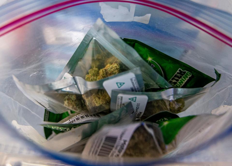 Packaged cannabis sits in a supply room at Green Stem Provisioning on Thursday, March 10, 2022, in Niles.