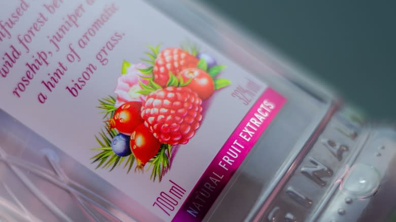 fruit vodka bottle label closeup