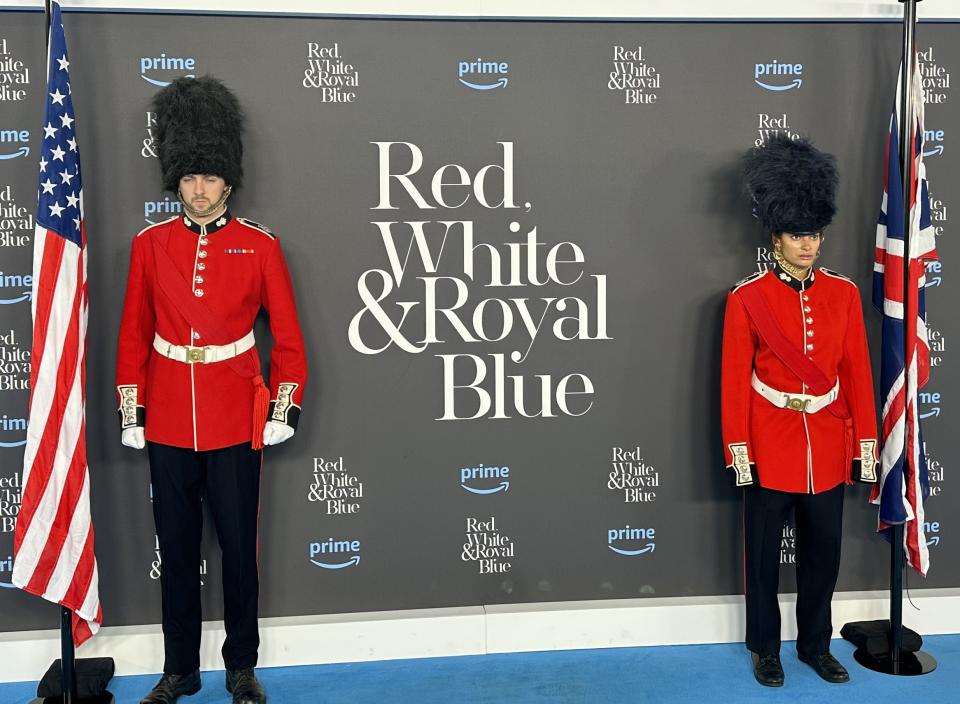 Models attired as the King’s Guards at premiere (Baz Bamigboye/Deadline)