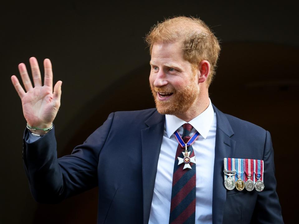 Prince Harry, The Duke of Sussex departs The Invictus Games Foundation 10th Anniversary Service at St Paul's Cathedral on May 08, 2024 in London, England. 
