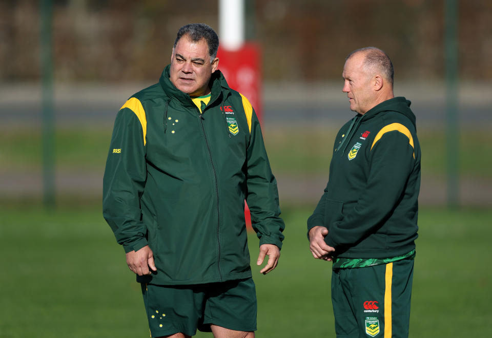 Mal Meninga, pictured here during a training session at the Rugby League World Cup.