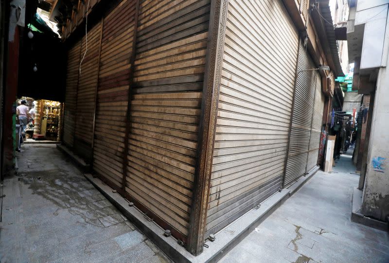 Closed shops are seen at a popular tourist area named "Khan el-Khalili" in the al-Hussein and Al-Azhar districts in Cairo