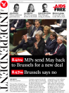 <p>A stark reminder of how the amendment votes changed nothing from The Independent, whose front page shows how it took just six minutes for the hopeful vibe in Parliament to be crushed by the EU. (Twitter) </p>