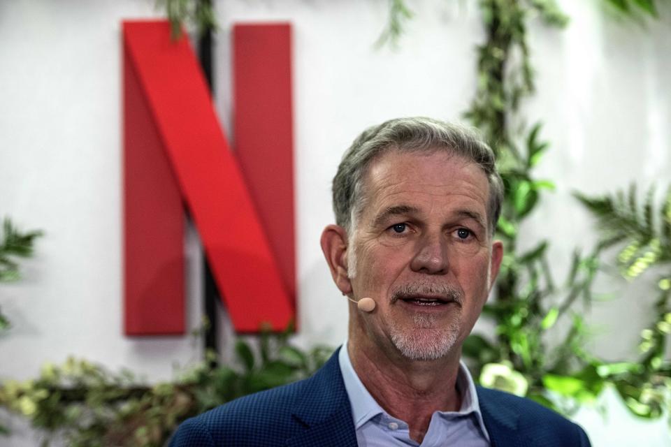 Co-founder and director of Netflix Reed Hastings delivers a speech as he inaugurates the new offices of Netflix France, in Paris on January 17, 2020. - Hastings announced some 20 French projects by Netflix on January 17, 2020. (Photo by Christophe ARCHAMBAULT / AFP) (Photo by CHRISTOPHE ARCHAMBAULT/AFP via Getty Images)