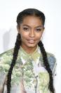 Yara's two pretty plaits are a modern take on Sade-style braids. Opting for blue liner instead of her go-to black on the bottom rim has all eyes on her.