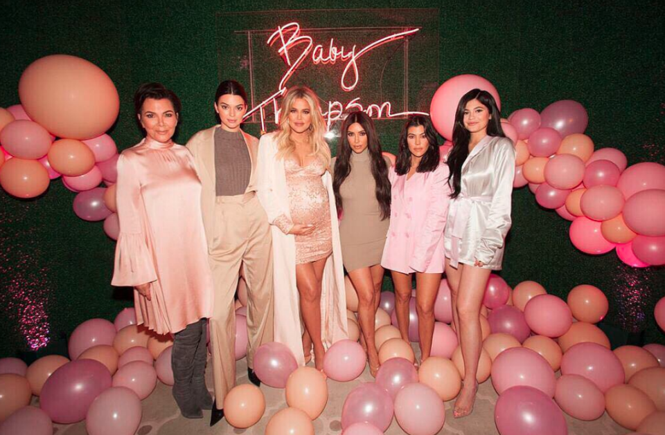 Khloé Kardashian's totally luxe baby shower marked the first time in two years all the Kardashian-Jenner sisters and their momager, Kris Jenner, posed together for the ultimate social media snap. Source: Instagram / khloekardashian