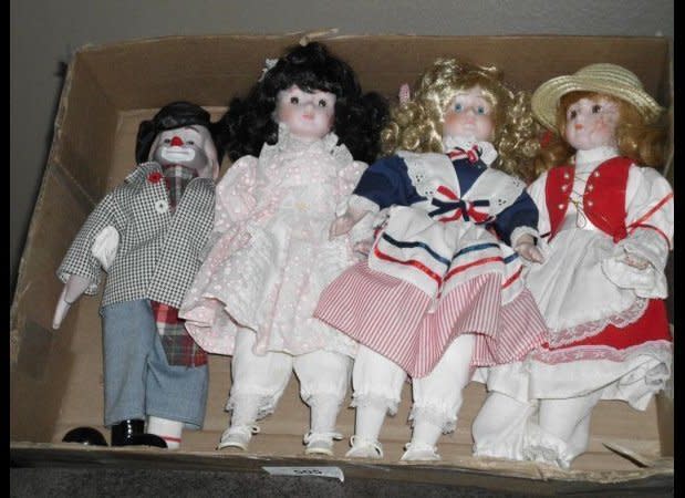 When we see, this ad we think of that old song, "One Of These Things (Is Not Like The Other.)" That creepy clown with a what appears to be a five o'clock shadow doesn't seem to fit with the rest of these ornate dolls. With no back story given by the seller, we are going to assume this could be a strange mistake.     Check it out at <a href="http://lasvegas.craigslist.org/atq/3197884642.html" target="_hplink">Las Vegas Craigslist. </a>