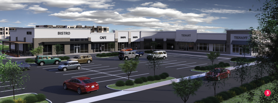 A rendering of one of the shopping centers in the mixed-use development planned for Beulah Church Road in far southern Jefferson County.