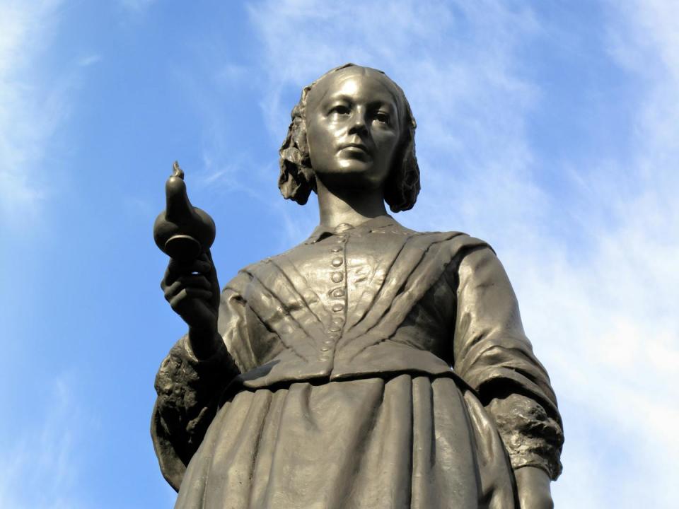 A statue of Nightingale erected in London’s Waterloo Place celebrates her life and contributions to health care. <a href="https://www.gettyimages.com/detail/photo/statue-of-florence-nightingale-against-the-blue-sky-royalty-free-image/96197428?phrase=florence+nightingale&adppopup=true" rel="nofollow noopener" target="_blank" data-ylk="slk:Tony Baggett/iStock via Getty Images;elm:context_link;itc:0;sec:content-canvas" class="link ">Tony Baggett/iStock via Getty Images</a>