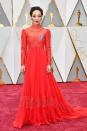 <p>Ruth’s vibrant red Valentino gown was unmissable.<br><i>[Photo: PA]</i> </p>