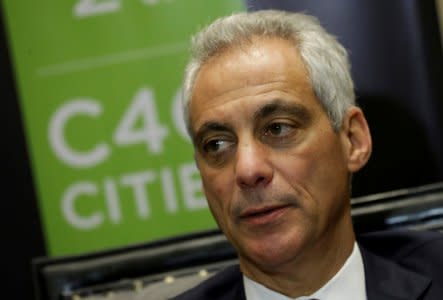 FILE PHOTO: Chicago Mayor Rahm Emanuel speaks during an interview with Reuters after taking part at the C40 Mayors Summit at a hotel in Mexico City, Mexico December 1, 2016. REUTERS/Henry Romero/File Photo