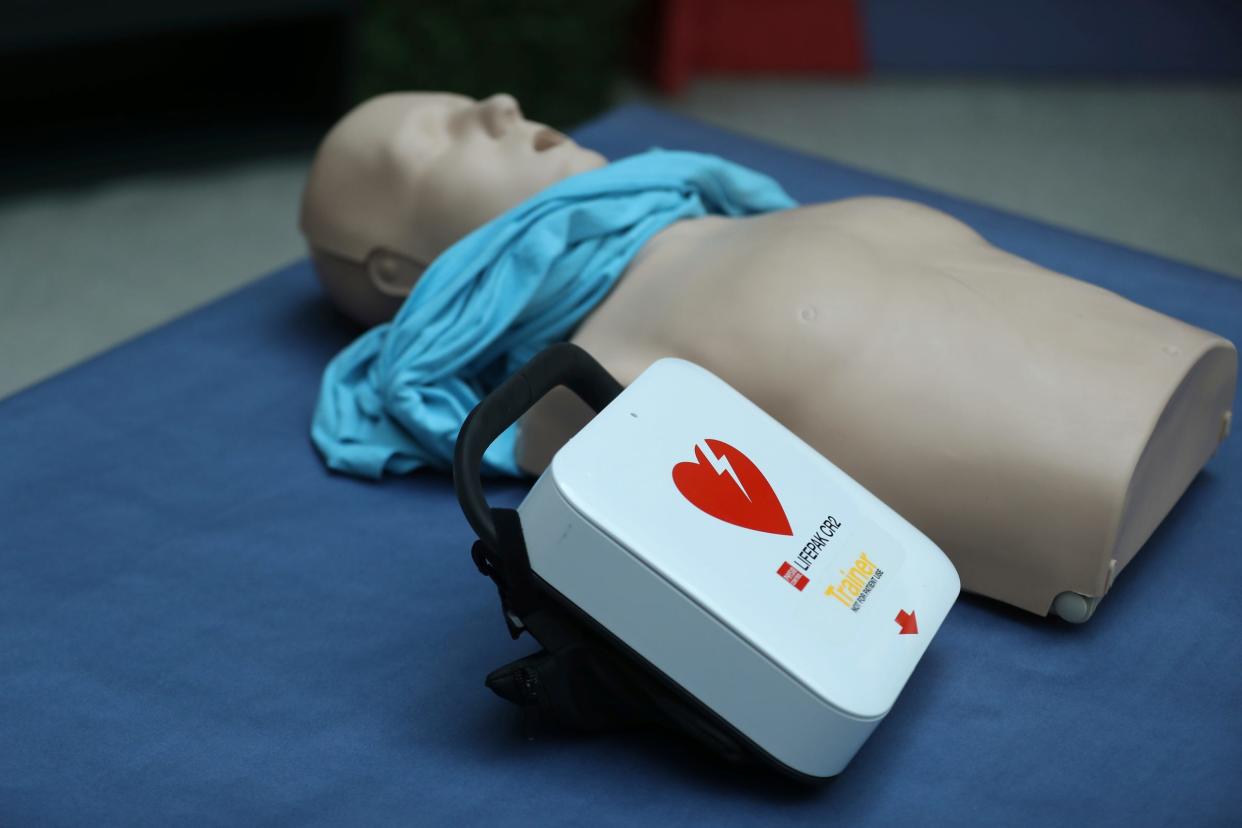 Automated External Defibrillator found in high schools and other public spaces Thursday, July 20, 2023. The AED can be used to shock out of its fatal rhythm during cardiac arrest.