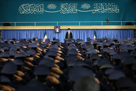 Iran's Supreme Leader Ayatollah Ali Khamenei arrives to deliver a speech in a meeting with military commanders in Tehran, Iran, February 7, 2017. Leader.ir/Handout via REUTERS