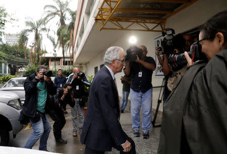 Spanish consul general in Rio de Janeiro, Manuel Salazar Palma arrives at a police station, after Spanish tourist Maria Esperanza Ruiz Jimenez, 67, died after being shot by a police officer, in the Rocinha slum, according to authorities, in Rio de Janeiro, Brazil October 23, 2017. REUTERS/Ricardo Moraes