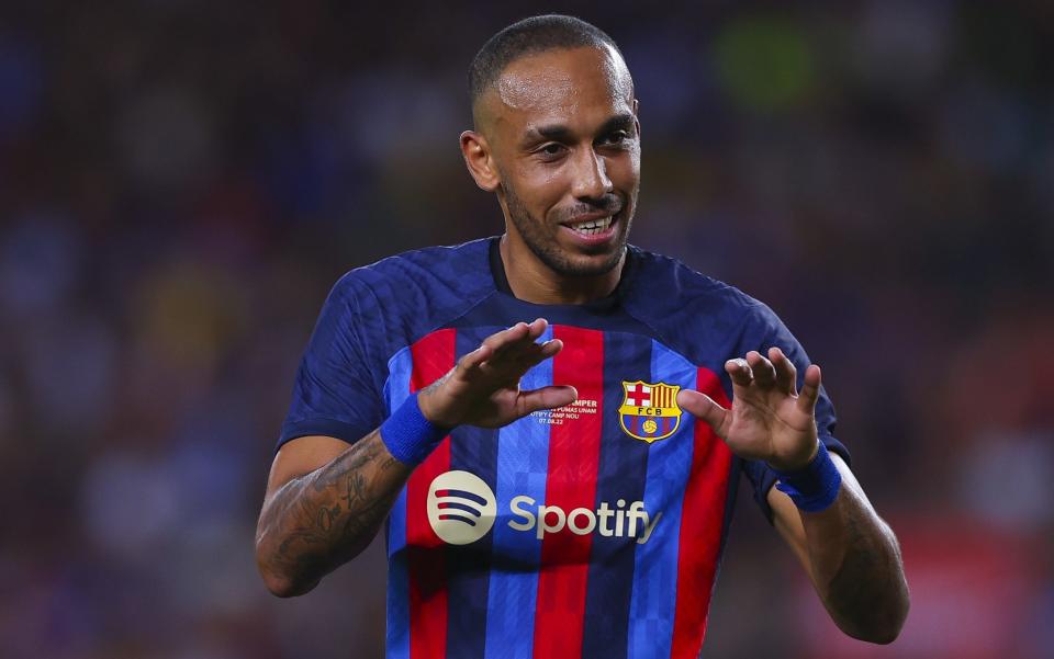 Pierre-Emerick Aubameyang could be making a quick return to the Premier League from Barcelona - Pierre-Emerick Aubameyang of FC Barcelona gestures during the Joan Gamper Trophy match between FC Barcelona and Pumas