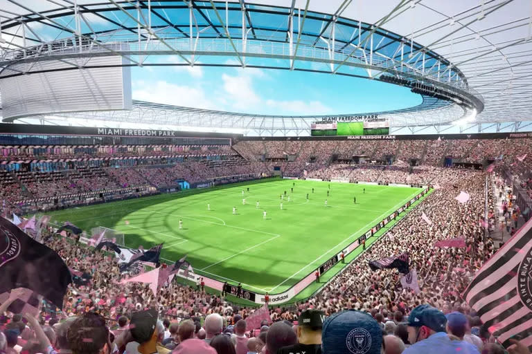 El Inter Miami CF, está construyendo su nuevo estadio, el Miami Freedom Park, aquí ilustrado en un Render 