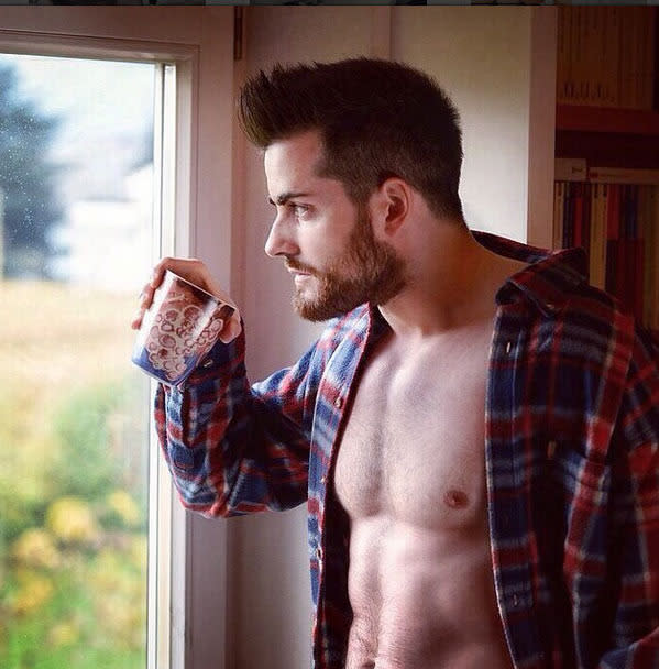 Hot men with coffee