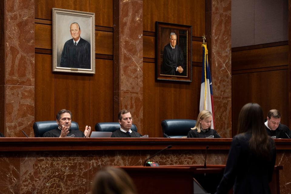 The Texas Supreme Court hears oral arguments from Natalie D. Thompson as she argues on behalf of the state attorney general's office for SB 14 on Jan. 30.