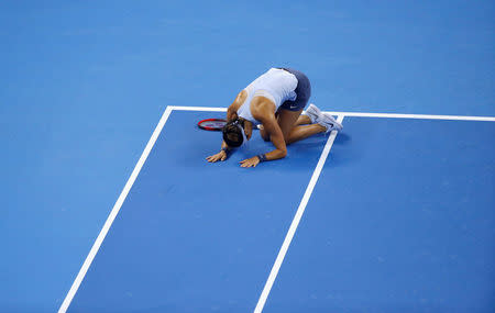 Tennis - China Open - Women's Final - Beijing, China - October 8, 2017 - Caroline Garcia of France celebrates after defeating Simona Halep of Romania. REUTERS/Thomas Peter