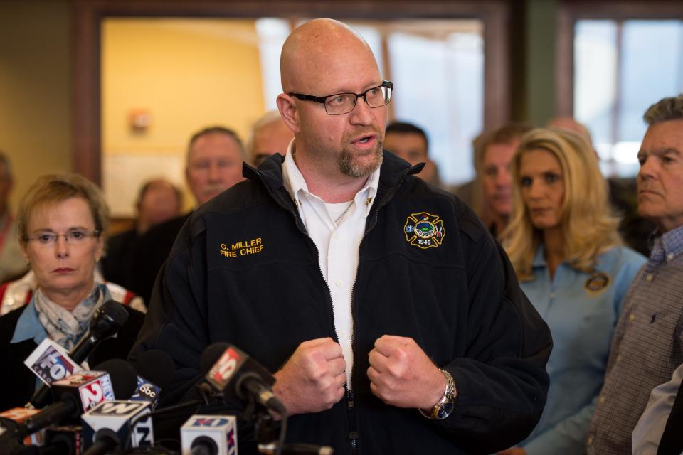 Gatlinburg Fire Department Chief Greg Miller gives an update on the status of the search and rescue efforts during a press conference Dec. 1, 2016, in Gatlinburg.