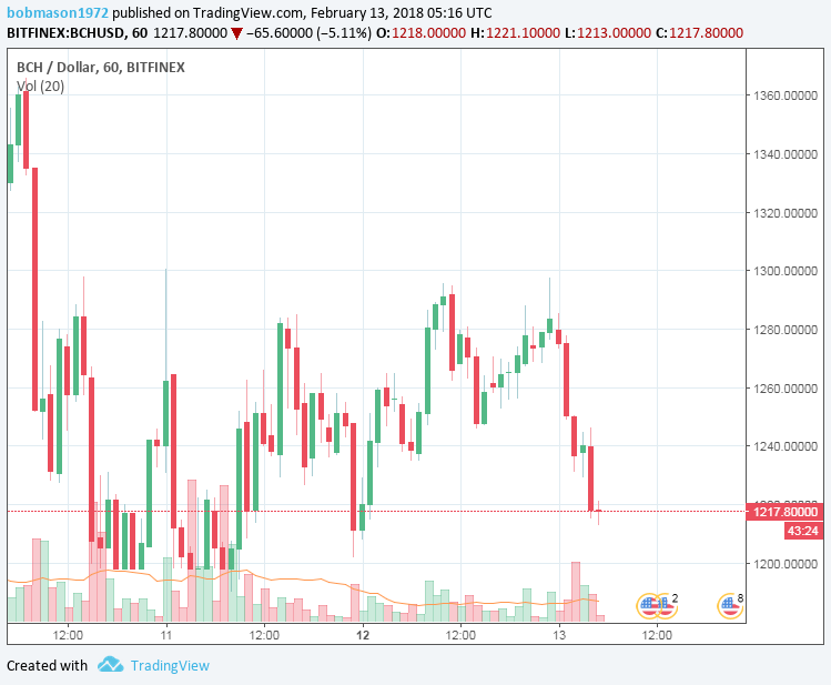 BTC/USD 13/02/18 Hourly Chart