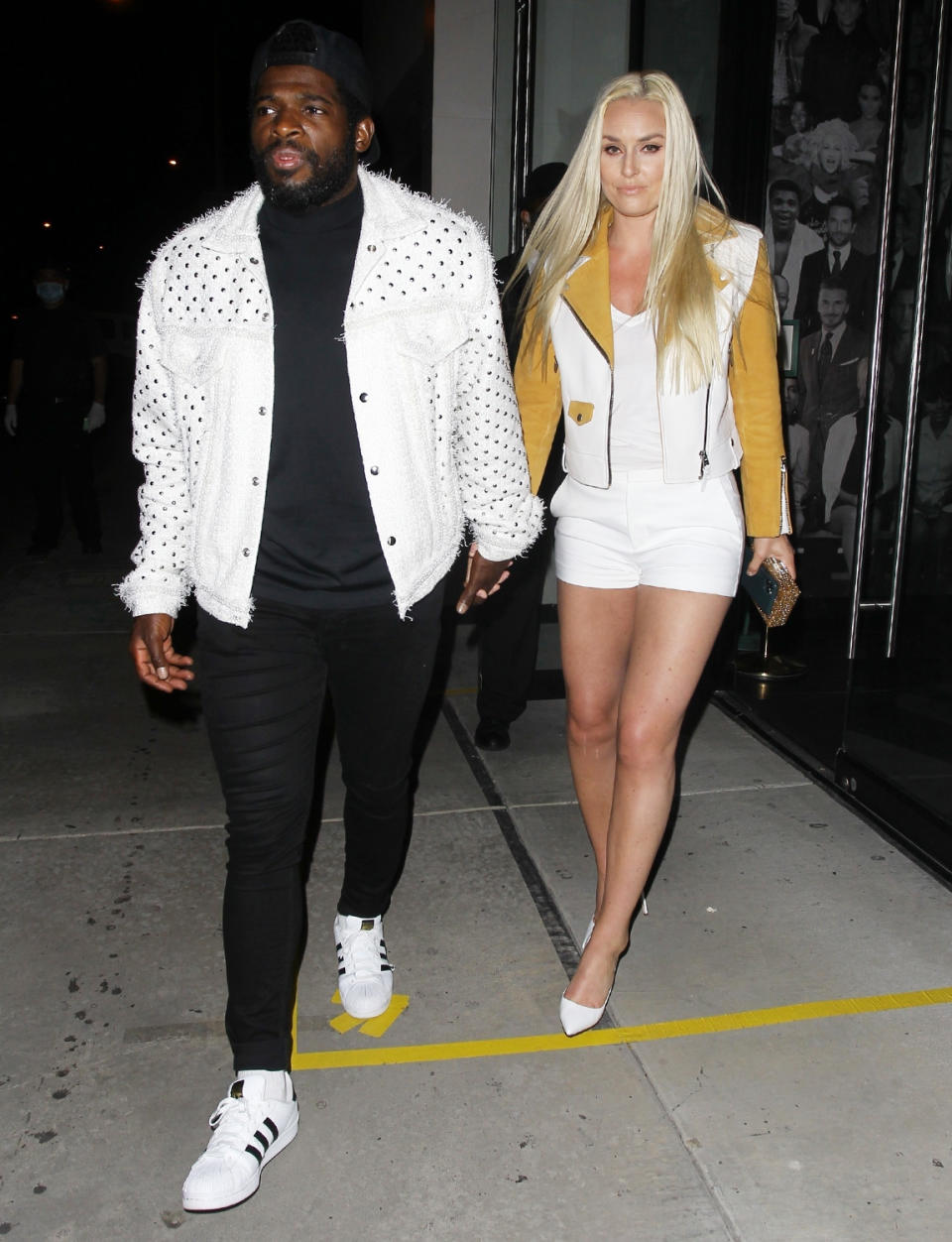 <p>Lindsey Vonn and fiancé P.K. Subban hold hands as they leave Catch restaurant in L.A. on Sunday.</p>