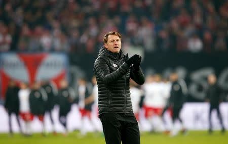 Football Soccer - RB Leipzig v - FC Schalke 04 - German Bundesliga - Red Bull Arena, Leipzig, Germany - 03/12/16 - RB Leipzig's coach Ralph Hasenhuettl reacts after winning the match. REUTERS/Fabrizio Bensch