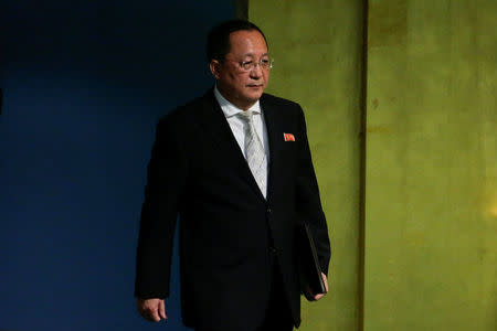 North Korean Foreign Minister Ri Yong-ho arrives to address the 72nd United Nations General Assembly at U.N. headquarters in New York, U.S., September 23, 2017. REUTERS/Eduardo Munoz