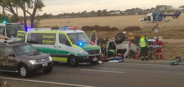 Emergency crews at the scene of the a fatal crash. Photo: 7News