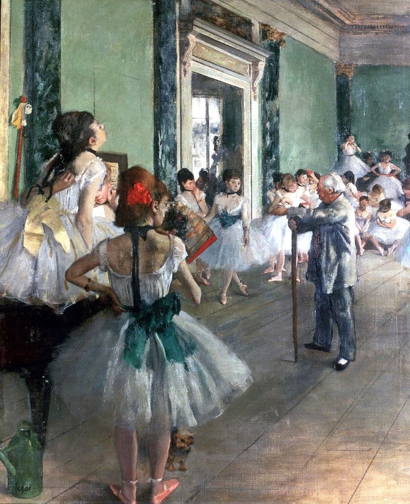 The Ballet Class, a painting I freaking love, depicts an imaginary scene in a rehearsal room in the old Paris Opéra. The building had recently burned down.Location: Musée d'Orsay, Paris, France.