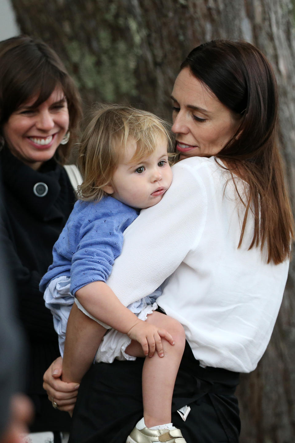 Prime Minister Jacinda Arden and her daughter Neve at the upper Treaty grounds on February 06, 2020 in Waitangi, New Zealand.