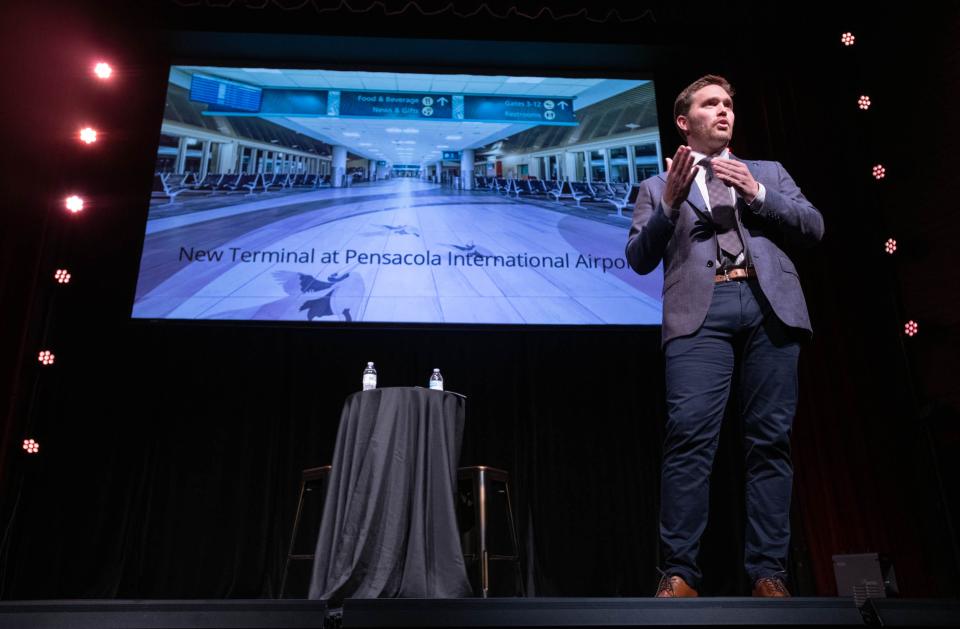 Pensacola Mayor D.C. Reeves discusses the state of the city during a CivicCon event at the Rex Theater in downtown Pensacola on Tuesday, Feb. 7, 2023.