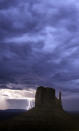 <p>Rain and lightning bolts hammer the desolate terrain of Monument Valley, Ariz. (Photo: Jennifer Khordi/Caters News) </p>