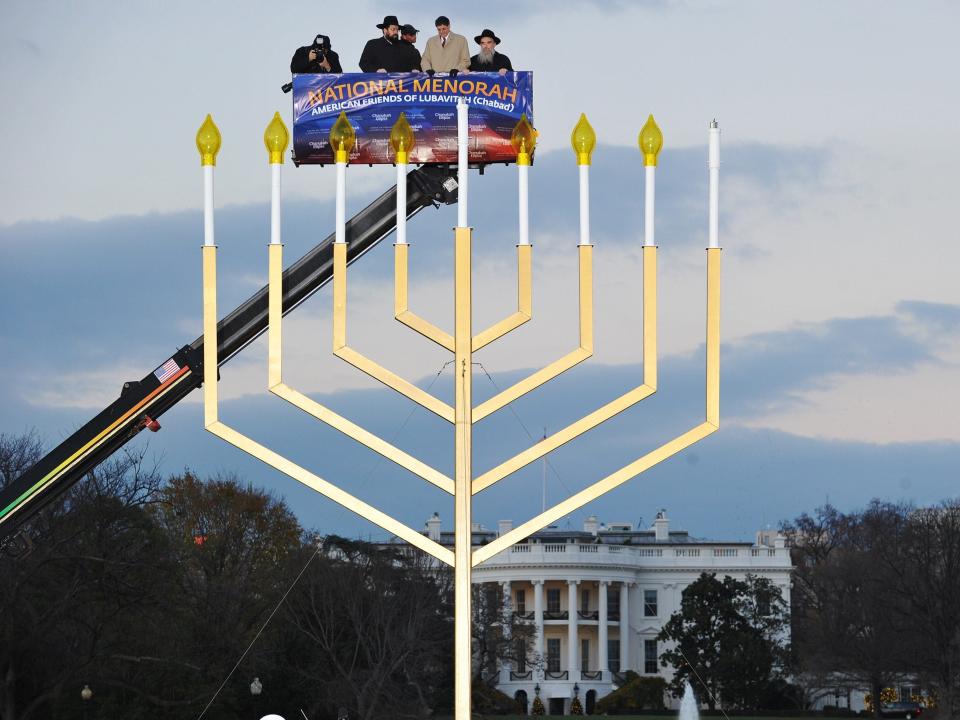 The annual national Hanukkah menorah lighting ceremony outside the White House in 2010.