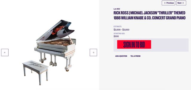 <p>Julien's Auctions</p> Rick Ross’ 'Thriller' album-themed 1866 William Knabe & Co. grand piano