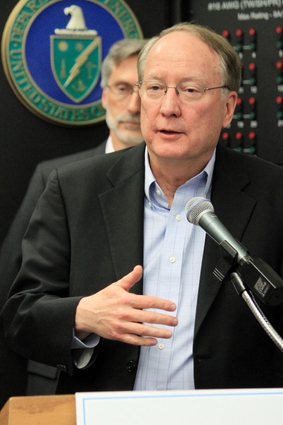 National Nuclear Security Administration Director Frank Klotz holds a news conference after meeting with the director of the agency's three national laboratories at Sandia National Laboratories in Albuquerque, N.M., on Thursday, May 8, 2014. (AP Photo/Susan Montoya Bryan)