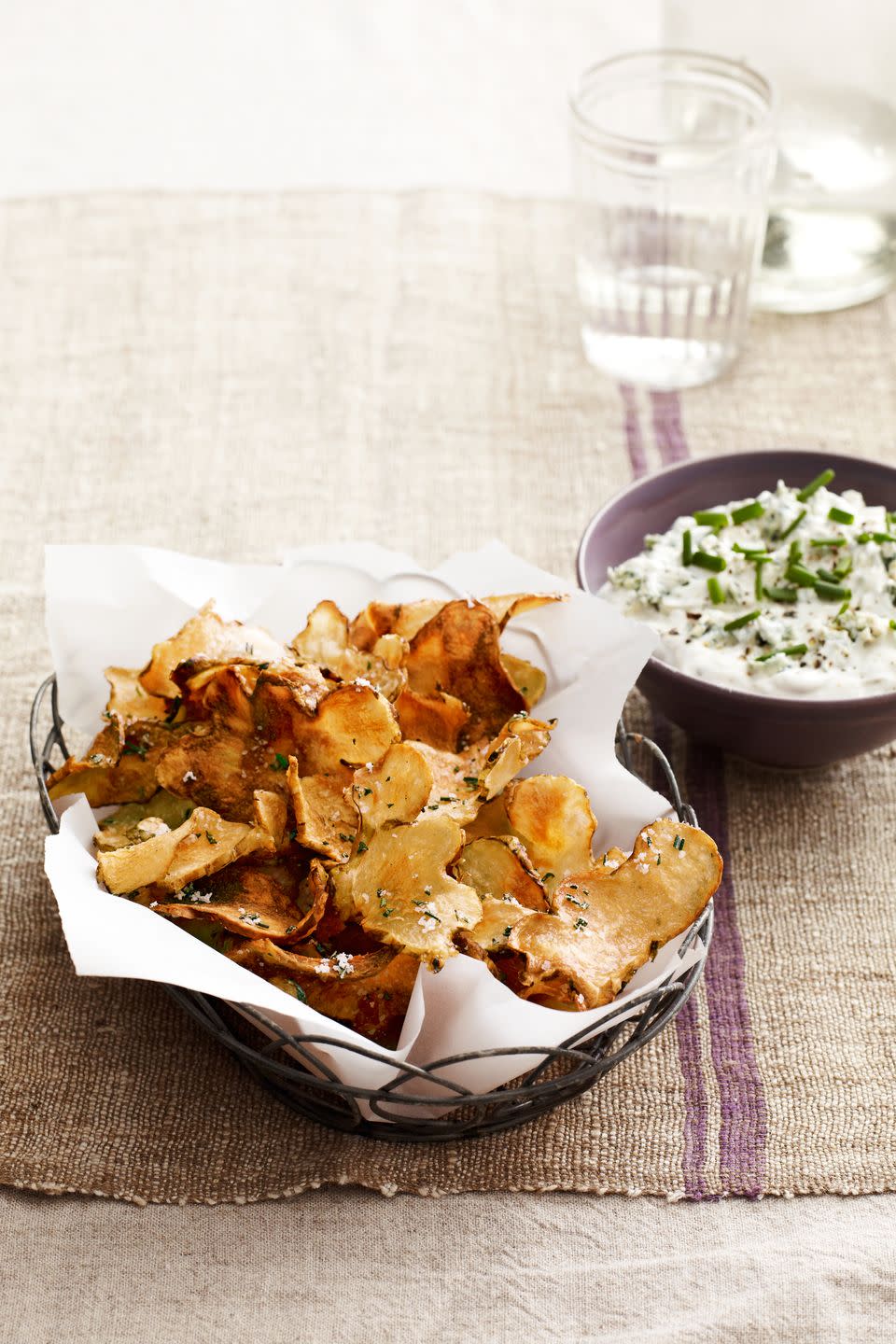 Sunchoke Chips with Warm Blue-Cheese Dip