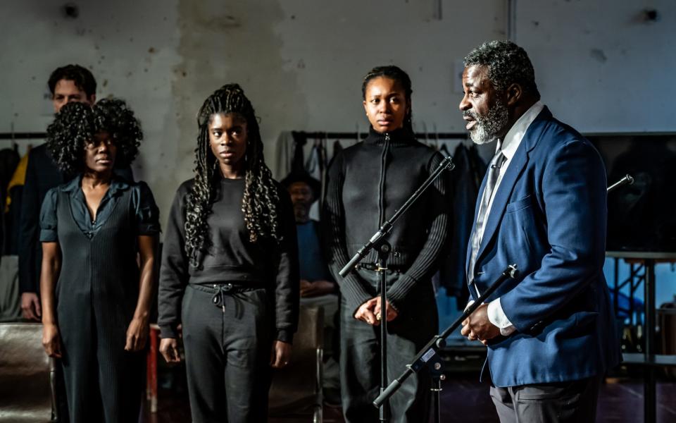 In rehearsal: Akiya Henry, Faith Omole, Gloria Obianyo and Danny Sapani