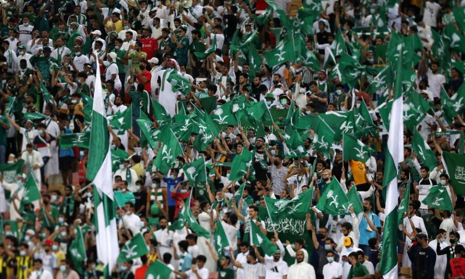 Saudi Arabia fans at the World Cup qualifier against Japan in Jeddah this month.