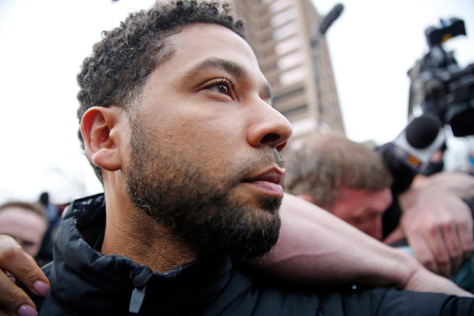 CHICAGO, ILLINOIS - FEBRUARY 21: Empire actor Jussie Smollett leaves Cook County jail after posting bond on February 21, 2019 in Chicago, Illinois.  Smollett has been accused with arranging a homophobic, racist attack against himself in an attempt to raise his profile because he was dissatisfied with his salary.  (Photo by Nuccio DiNuzzo/Getty Images) ORG XMIT: 775302581 ORIG FILE ID: 1126624293