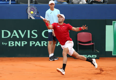 Tennis - Davis Cup - World Group Semi-Final - Croatia v United States - Sportski centar Visnjik, Zadar, Croatia - September 14, 2018 Croatia's Borna Coric in action during his match against Steve Johnson of the U.S. REUTERS/Antonio Bronic