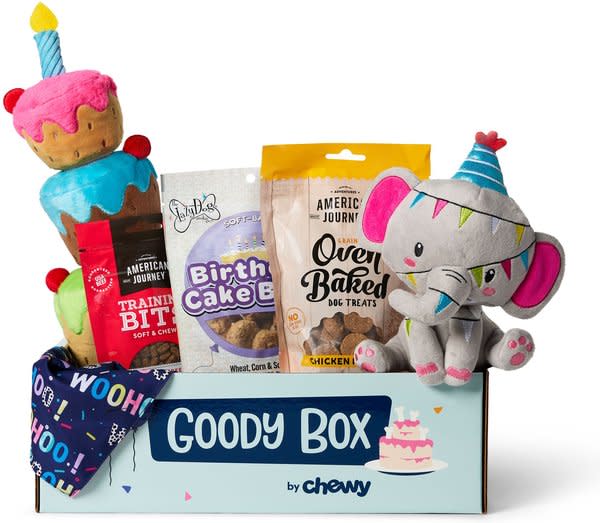 <p><a href="https://go.redirectingat.com?id=74968X1596630&url=https%3A%2F%2Fwww.chewy.com%2Fgoody-box-birthday-dog-toys-treats%2Fdp%2F654710&sref=https%3A%2F%2Fwww.womansday.com%2Flife%2Fpet-care%2Fg60178716%2Fdog-birthday-party-ideas%2F" rel="nofollow noopener" target="_blank" data-ylk="slk:Shop Now;elm:context_link;itc:0;sec:content-canvas" class="link rapid-noclick-resp">Shop Now</a></p><p>Gift a Birthday Dog Toys & Treats Box</p><p>chewy.com</p><p>$27.99</p><span class="copyright">Chewy</span>