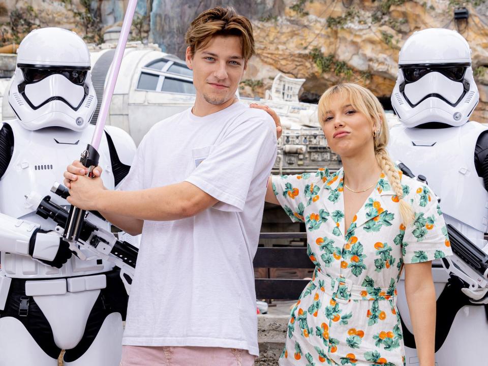 Actors Millie Bobby Brown and Jake Bongiovi at Walt Disney World Resort.