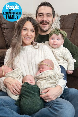 <p>courtesy The Wolfe Family and Jayna Cunningham Photography</p> Brittney and Zac Wolfe with children Noa, Knox, Navie and Charlie