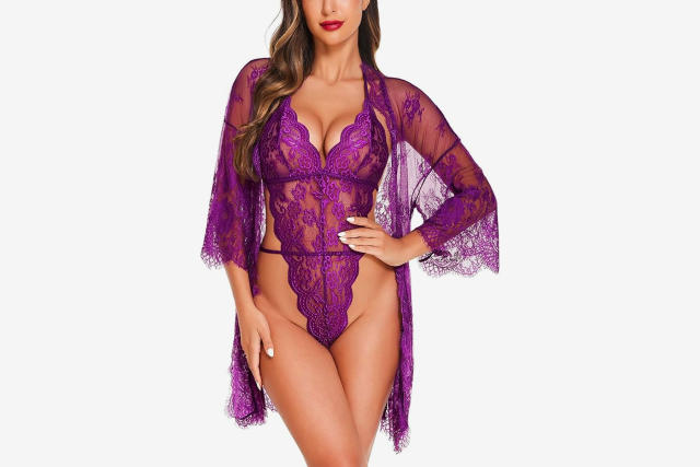 Avidlove Plus Size Lingerie For Women Lace Bodysuit Teddy One Piece  Babydoll 3X-Large Purple 