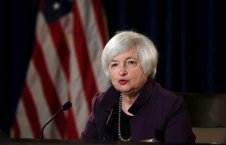 Federal Reserve Chair Janet Yellen attends a news conference after chairing the second day of a two-day meeting of the Federal Open Market Committee to set interest rates in Washington June 17, 2015. REUTERS/Carlos Barria