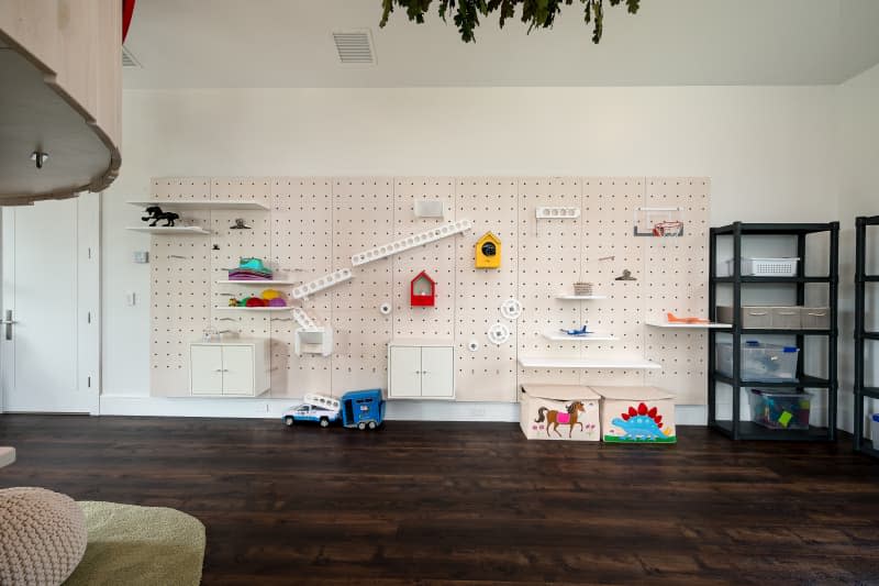 Peg board in child's playroom.